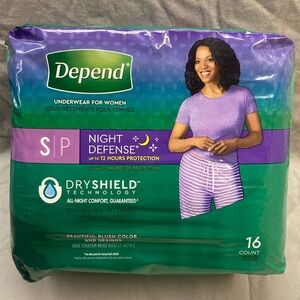 Depend Underwear for Women Night Defense, size small, 16 count